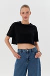 Kıvrık Kollu Basic Crop Tshirt