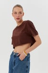 Kıvrık Kollu Basic Crop Tshirt