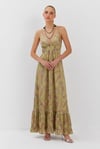 Lime Maxi Saten Elbise