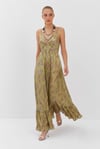 Lime Maxi Saten Elbise