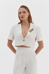 Yarım Kollu Keten Crop Ceket