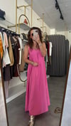 askılı pembe elbise