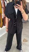 beli ipli keten kısa kol takım siyah