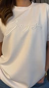 bss kabartma yazı unısex beyaz tshirt