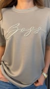 bss kabartma yazı unısex gri tshirt