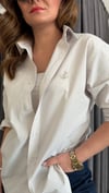 çizgili bymn unısex bej gömlek