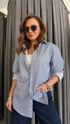 çizgili bymn unısex saks gömlek