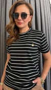 çizgili kuş baskı siyah tshirt
