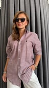 çizgili pl unısex bordo gömlek