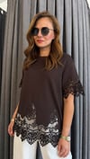 dantel detay kahve tshirt