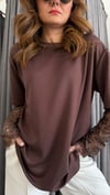 dantel detay kahverengi tshirt