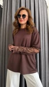 dantel detay kahverengi tshirt
