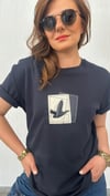 deri detay lacivert unısex tshirt