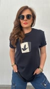 deri detay lacivert unısex tshirt