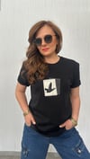 deri detay siyah unısex tshirt
