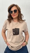 deri detay taba unısex tshirt
