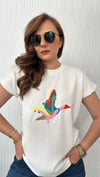 düşük kol renkli kuş tshirt