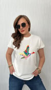 düşük kol renkli kuş tshirt
