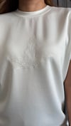 düz nakış modal kırık beyaz tshirt