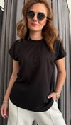 düz nakış modal siyah tshirt
