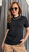 ıpkyl model yaka taş siyah tshirt