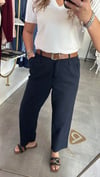 kemerli lacivert pantolon