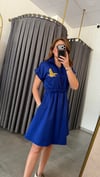 kuş detay kısa saks elbise