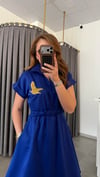kuş detay kısa saks elbise
