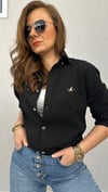 kuş detay siyah unısex gömlek