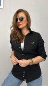 kuş detay siyah unısex gömlek