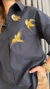 kuş işleme lacivert gömlek