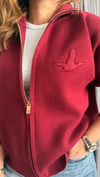 Kuş kabartma bordo hırka