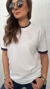 lcst yaka kol biye unısex beyaz tshirt