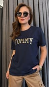 nakışlı baskılı lacivert tshirt