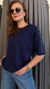 omuz zımba lacivert modal tshirt