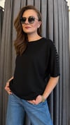 omuz zımba siyah modal tshirt