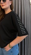 omuz zımba siyah modal tshirt