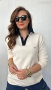 polo v yaka krem unısex sweat