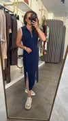 polo yaka çift yırtmaç lacivert elbise