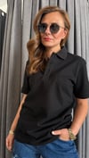 polo yaka düz nakış unısex siyah tshirt