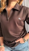 polo yaka metal logo unısex kahve sweat