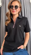 polo yaka metal logo unısex siyah tshirt