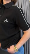 polo yaka omuz şerit siyah tshirt