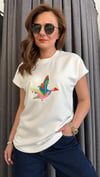 renkli kuş modal kırık beyaz tshirt