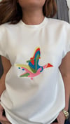 renkli kuş modal kırık beyaz tshirt