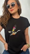 renkli kuş  pul siyah tshirt