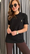 renkli logo pike unısex siyah tshirt