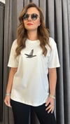 taşlı kuş beyaz tshirt