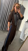 taşlı renk bloklu kahve takım