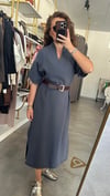 tensel kemerli antrasit elbise 